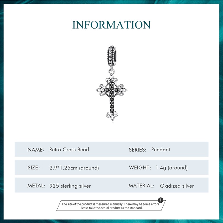 Mặt vòng cổ BAMOER bạc 925 hình thánh giá màu đen phong cách retro cao cấp