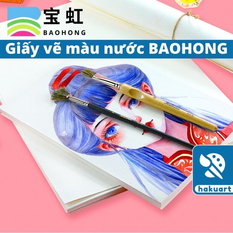 Giấy Vẽ Màu Nước 300gsm BAOHONG Vân Hot/Cold/Rough Xấp 10 Tờ - Họa Cụ Hakuart