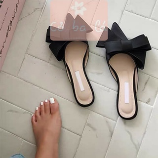 Sục nữ cobala shoes - dép sục mũi nhọn đính nơ - dép lê nữ đế bệt - dép bít mũi vải lụa - d19029000