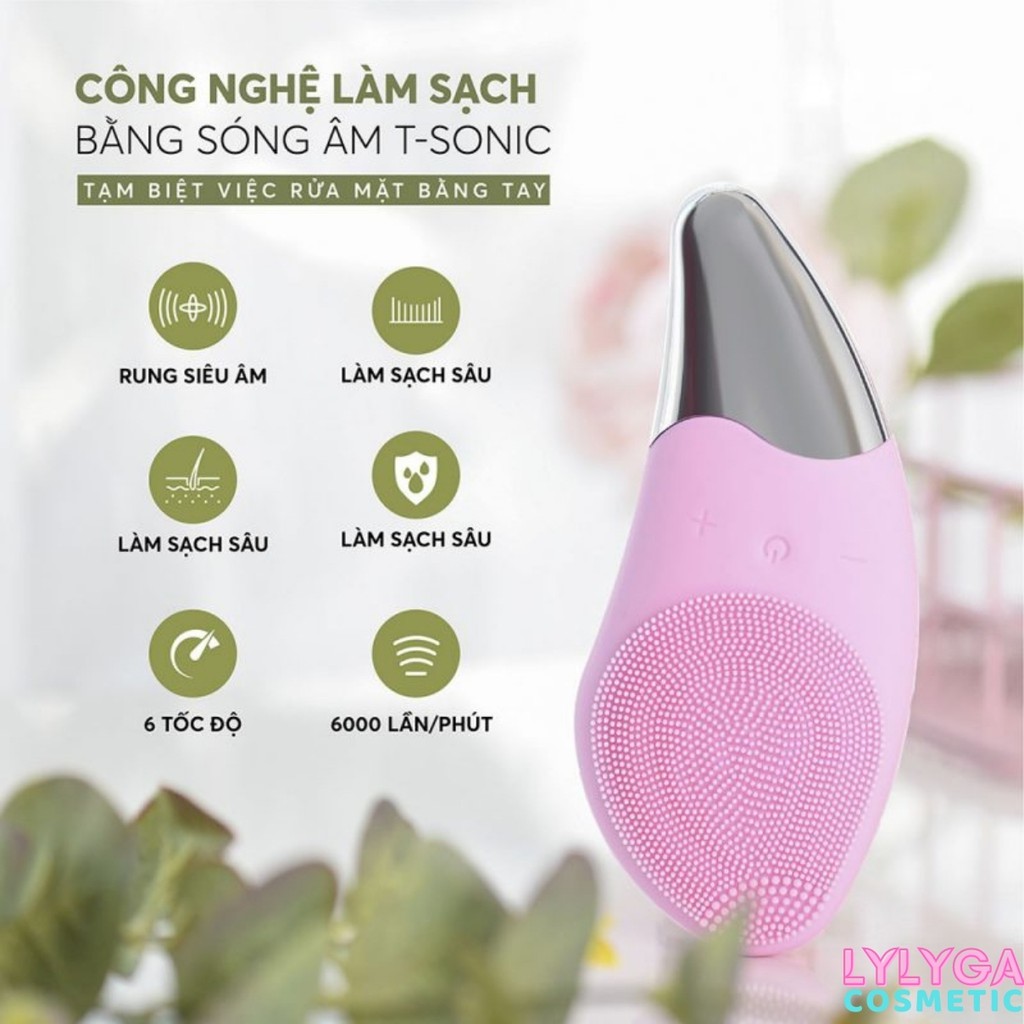 Máy rửa mặt SONIC FACIAL BRUSH nâng cơ mặt massage mặt siêu âm 8 cấp độ . Có thể sạc và dây sạc đi kèm DC03