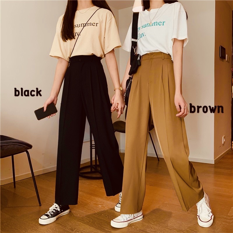 Quần vải đi học dáng baggy đủ size nâu ghi đen hàng có sẵn - GEM Fashion