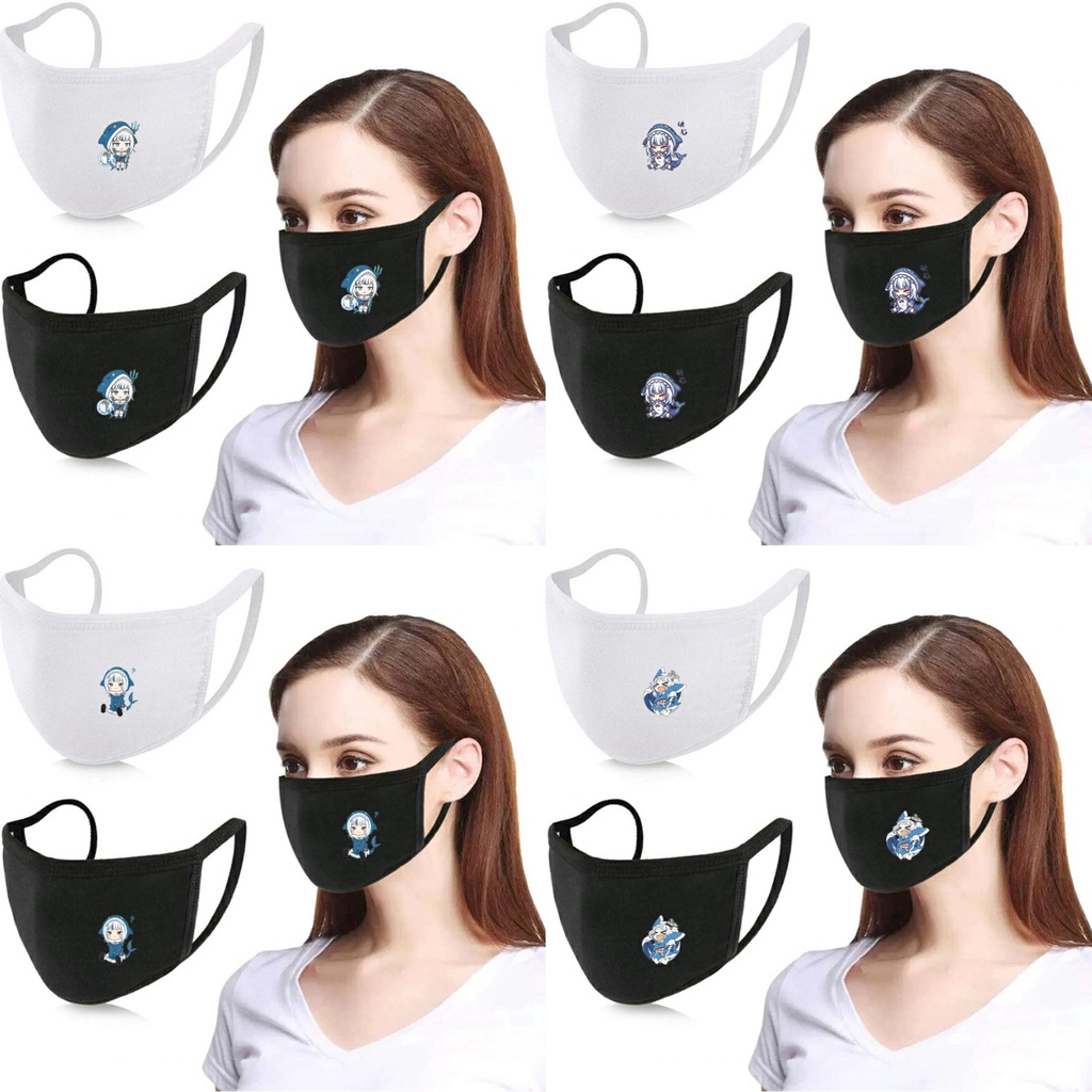 Khẩu trang in hình GAWR GURA Hololive Vtuber chống bụi thời trang cá tinh phong cách chibi anime độc đáo