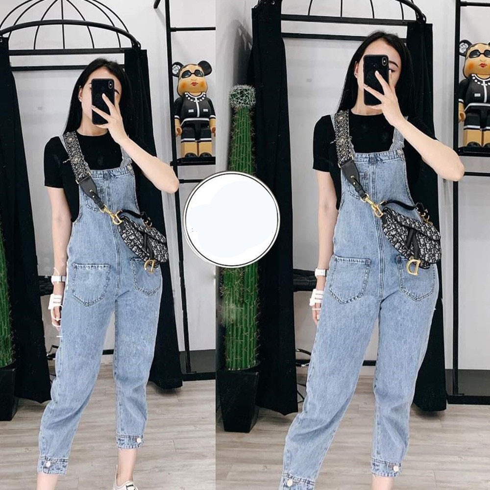 Yếm quần jean dài rách HANOIJEAN - Quần yếm nữ phong cách hàn quốc | BigBuy360 - bigbuy360.vn
