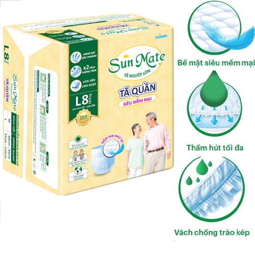 Thùng 6 bịch Tã quần người già Sunmate Siêu mỏng nhẹ- Siêu mềm mại