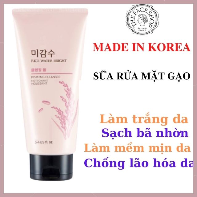 [AUTH_Korea] Sữa Rửa Mặt Gạo Làm Trắng Sáng Da The Face Shop RICE WATER BRIGHT CLEANSING FOAM 150ml Dành Cho Mọi Loại Da