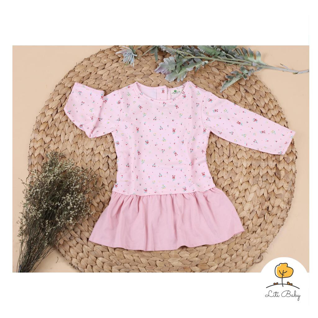 Váy nỉ da cá thu đông phối cotton dài tay họa tiết bé gái size 8-12T, cho bạn từ 23-32kg. Chất nỉ da cá dày dặn
