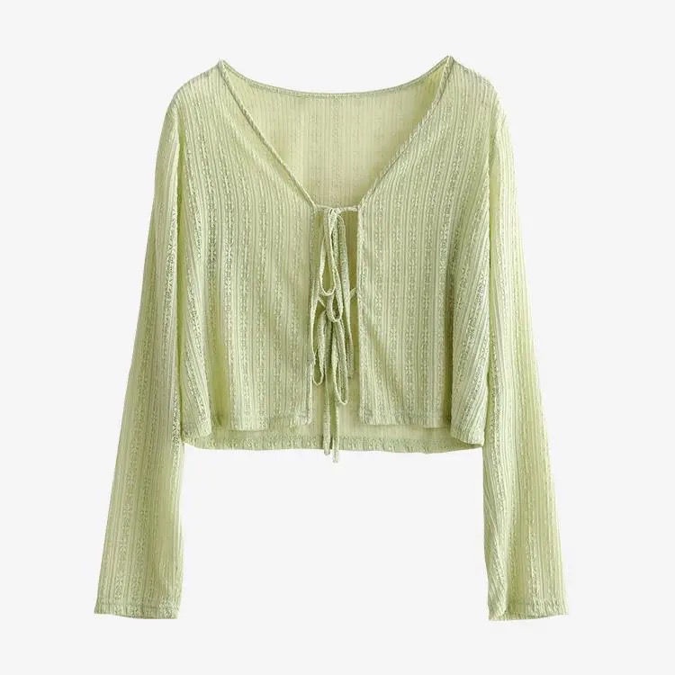 Áo Cardigan Dệt Kim Tay Dài Cổ Chữ V Thiết Kế Trong Suốt Độc Đáo Thời Trang