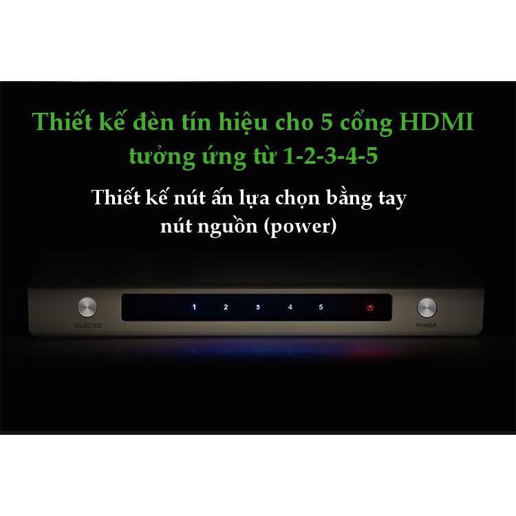 Bộ switch chuyển mạch (5x1) HDMI 4k2k 30Hz, hỗ trợ 1.4V, 3D,vỏ hợp kim UGREEN 40279 ✔Hàng Chính Hãng✔