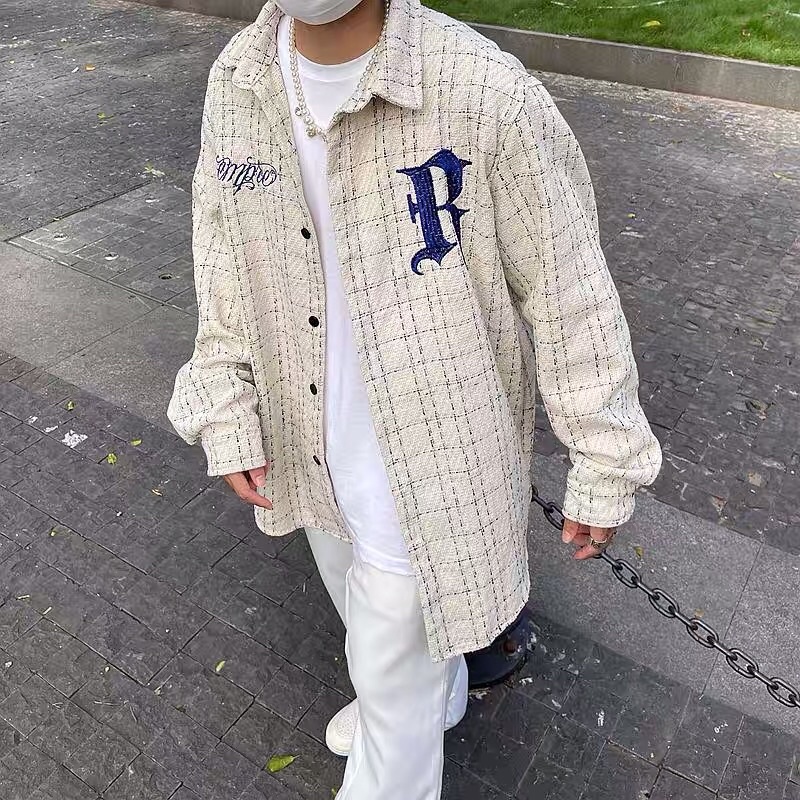 Áo sơ mi kẻ thêu chữ nghệ thuật form rộng oversize hiphop Ulzzang siêu chất ❤️