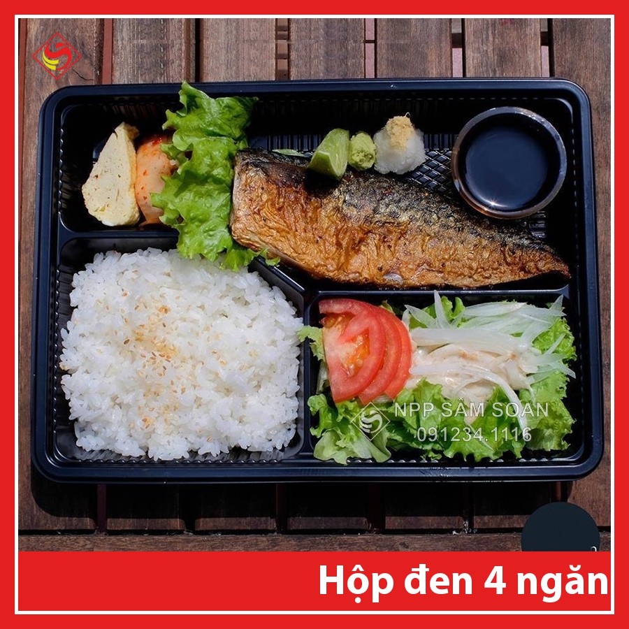 50 cái - Hộp cơm đen 4 ngăn HT25