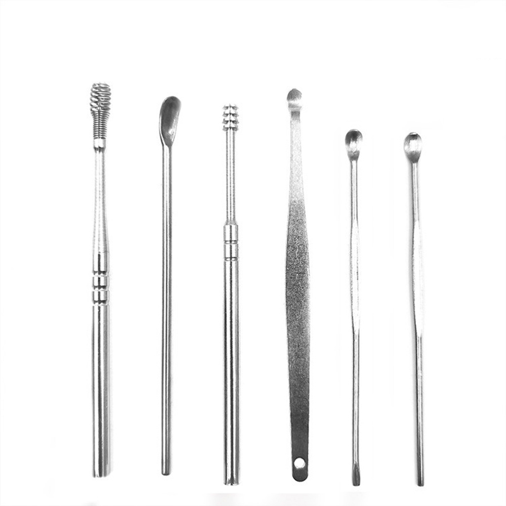 Bộ Dụng Cụ Ngoáy Tai Inox - Lấy Ráy Tai Thép Không Rỉ 6 Món - Mát Xa Tai - Làm Sạch Tai Hiệu Quả