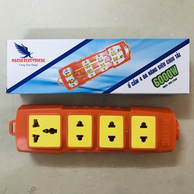 Ổ cắm điện chống cháy, lõi sứ siêu chịu tải 3 lỗ, 4 lỗ 6000w