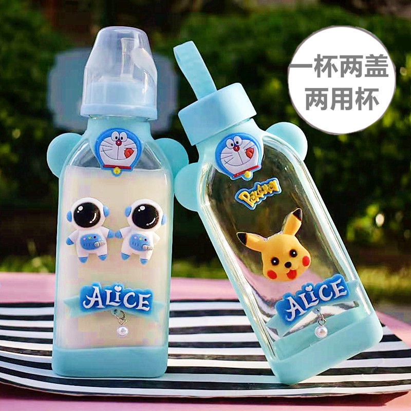 Bình Nước Thủy Tinh Có Ống Hút Thiết Kế Dễ Thương Cho Người Lớn Và Trẻ Em