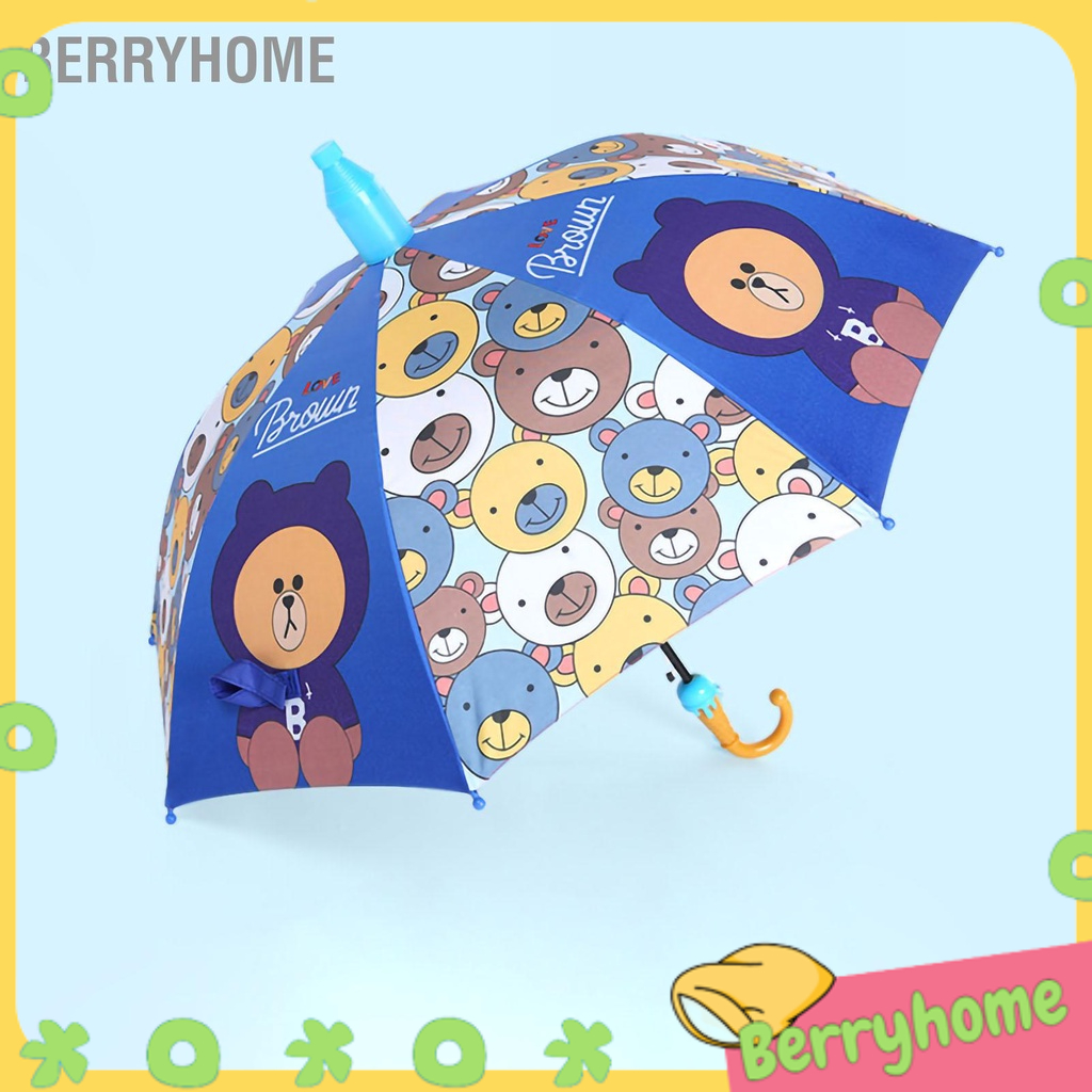 BerryHome Phim Hoạt Hình Tay Cầm Dài Ô Hoàn Toàn Tự Động Hoa Văn Dễ Thương Sử Dụng Kép Trẻ Em Cho Mẫu Giáo