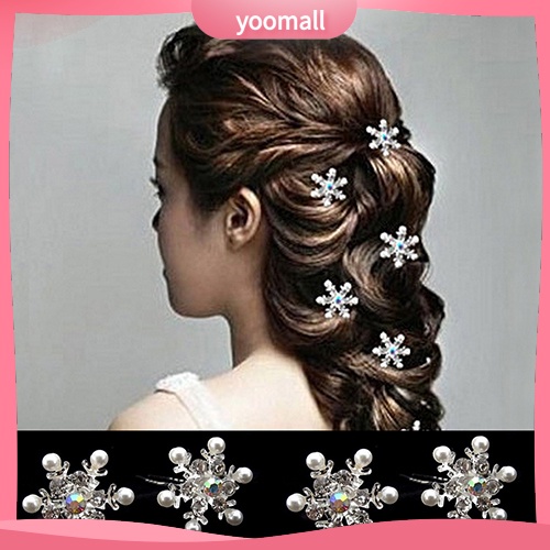 Bộ 4 Kẹp Tóc Hình Hoa Tuyết Đính Đá Và Ngọc Trai Nhân Tạo Sang Trọng Cho Nữ