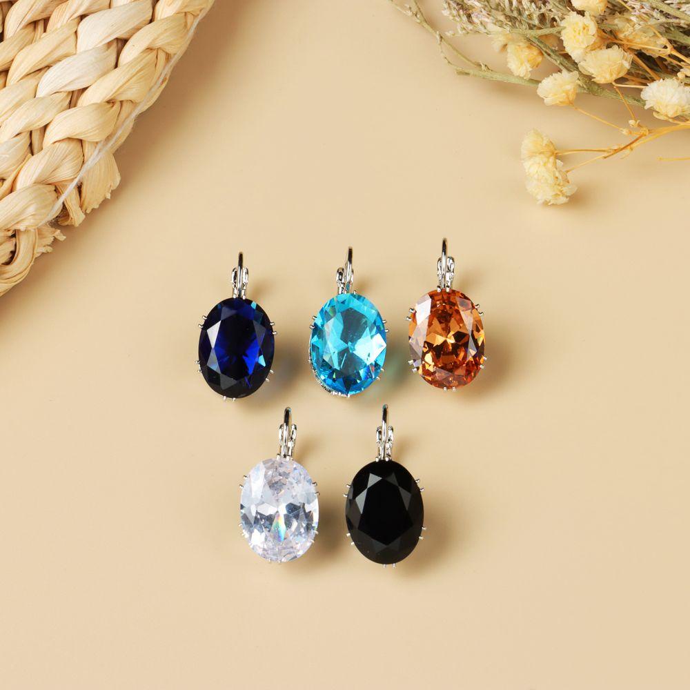 Khuyên Tai Hình Oval Đính Đá Topaz Thời Trang Dự Tiệc