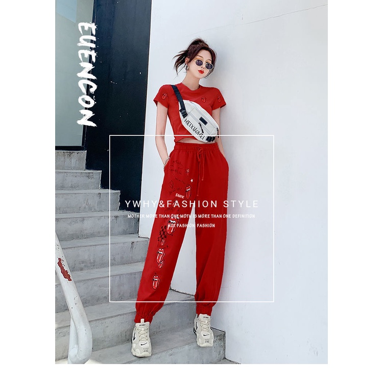 Set Áo Thun In Họa Tiết Graffiti + Quần Dài Phong Cách Thời Trang Châu Âu