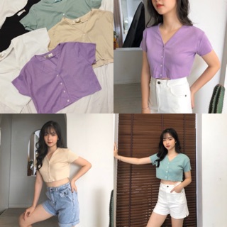 [♥️ SALE SẬP SÀN ♥️]   ÁO CROPTOP LEN TĂM NÚT THẬT