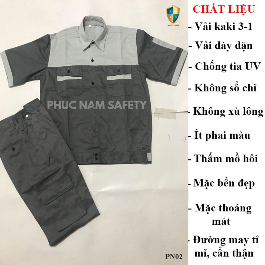 Bộ quần áo bảo hộ lao động màu chi phối ghi sáng ngắn tay, quần áo bảo hộ lao động, bảo hộ lao động Phúc Nam