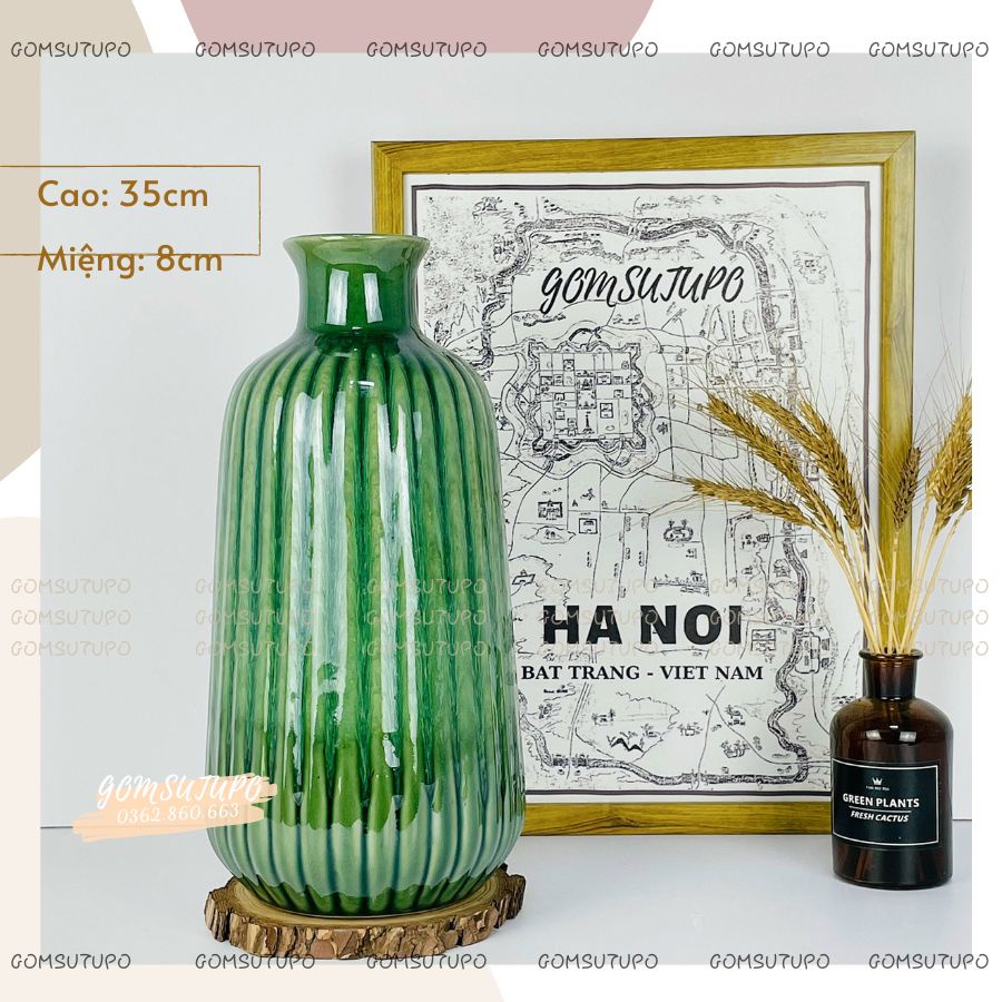 Lọ Hoa Gốm Men Rêu Xước size Lớn - Bình Cắm Hoa Để Bàn Trang Trí gomsutupo, gốm sứ tupo Bát Tràng