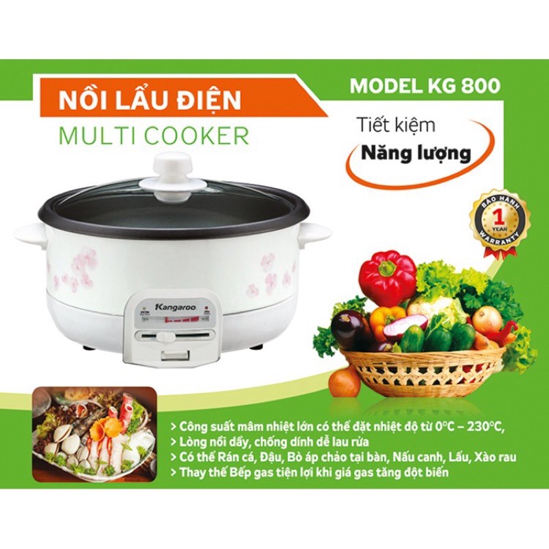 Nồi Lẩu Điện Cơm Điện Kangaroo KG800 Nồi Điện Đa Năng Hàng Chính Hãng