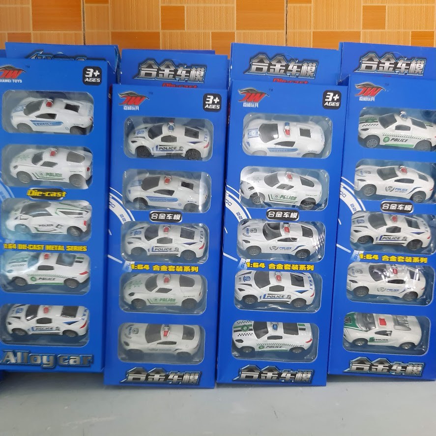 Bộ 5 xe ô tô cảnh sát mini die cast bằng hợp kim và nhựa tỉ lệ 1:64