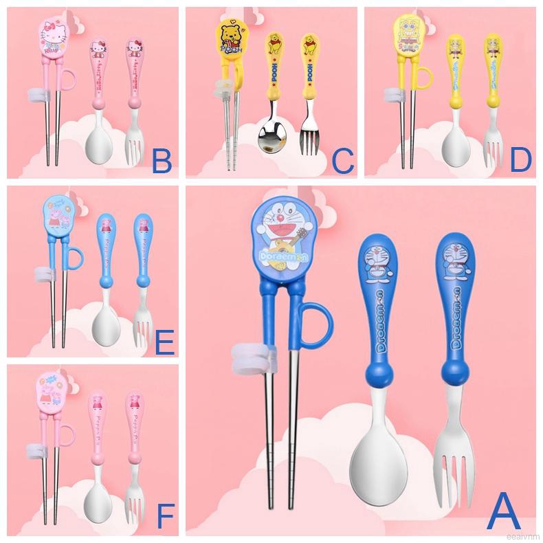 Bộ đũa + muỗng + nĩa 3 món bằng thép không gỉ tiện dụng dành cho bé tập ăn