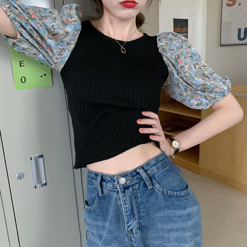 Áo Thun Nữ Ngắn Tay Cổ Tròn Phối Ca Rô Thời Trang