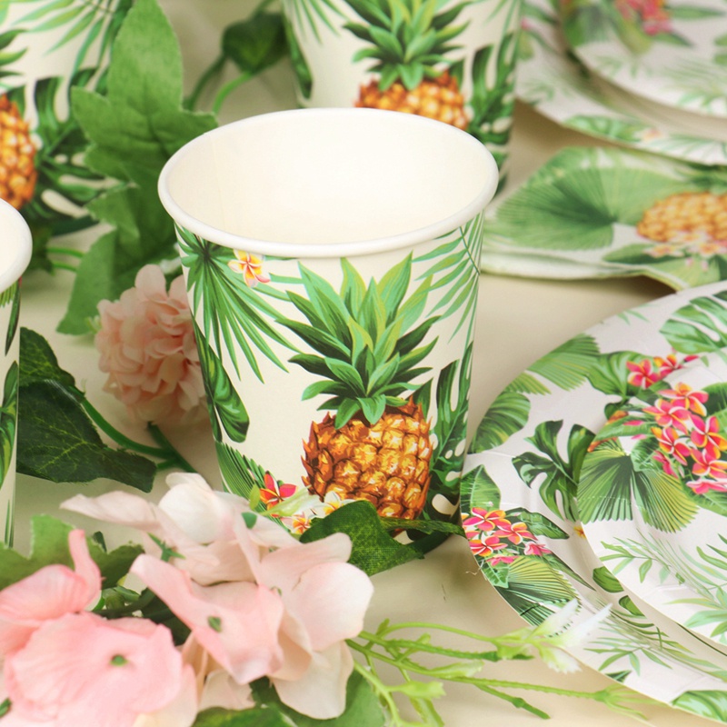Bộ Dụng Cụ Bàn Ăn Bằng Giấy Dùng Một Lần Họa Tiết Lá Cọ Phong Cách Hawaii Độc Đáo Cho Tiệc Sinh Nhật