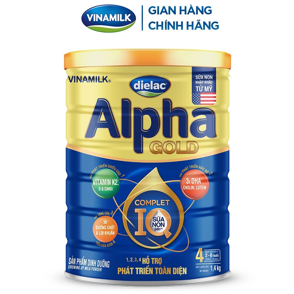 Sữa Bột Vinamilk Dielac Alpha Gold 4 hộp 1.4kg (Cho Trẻ Từ 2- 6 tuổi) - Hỗ trợ phát triển trí não