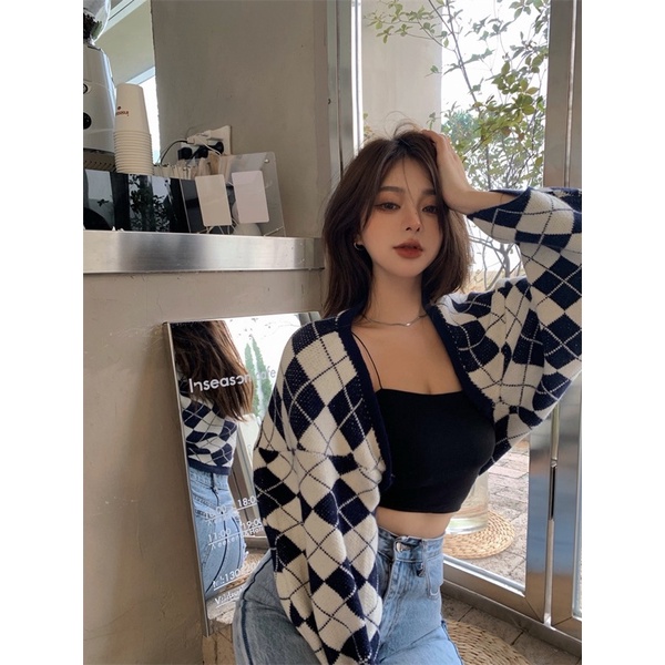 Áo Khoác Cardigan Dệt Kim Tay Dài Kẻ Sọc Kiểu Cổ Điển Hàn Quốc Thời Trang -shopbelinh