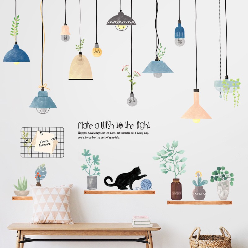 Decal tranh dán tường trang trí decor phòng ngủ cho bé như Hàn Quốc, tấm giấy sticker hình lá cây xanh size lớn | BigBuy360 - bigbuy360.vn