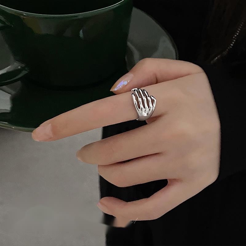 Nhẫn Hình Móng Vuốt Đầu Lâu Màu Tối Phong Cách Hip Hop Đường Phố Mới Có Thể Điều Chỉnh