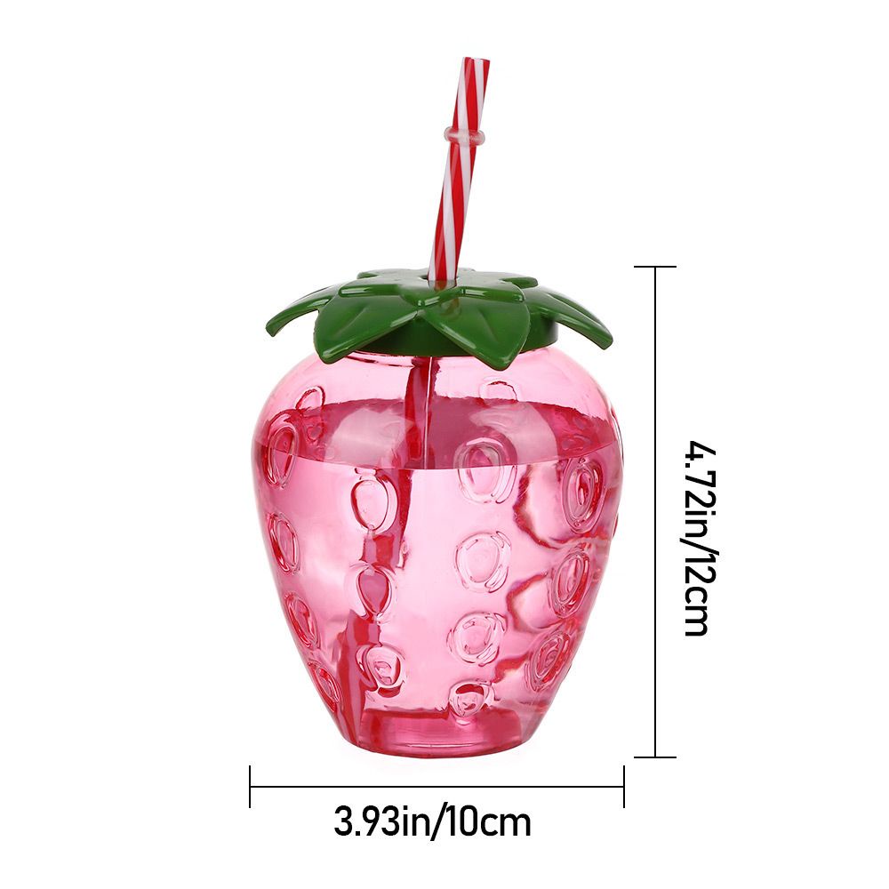 Bình đựng nước 500ml bằng nhựa có ống hút kiểu dáng dâu tây hoạt hình dễ thương tiện dụng