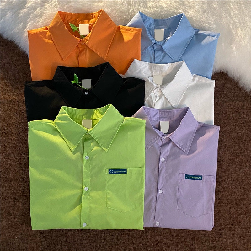 Áo sơ mi tay ngắn màu sắc retro phong cách Hàn Quốc cho nữ