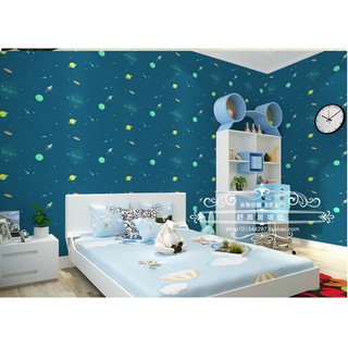 Decal giấy dán tường vũ trụ xanh