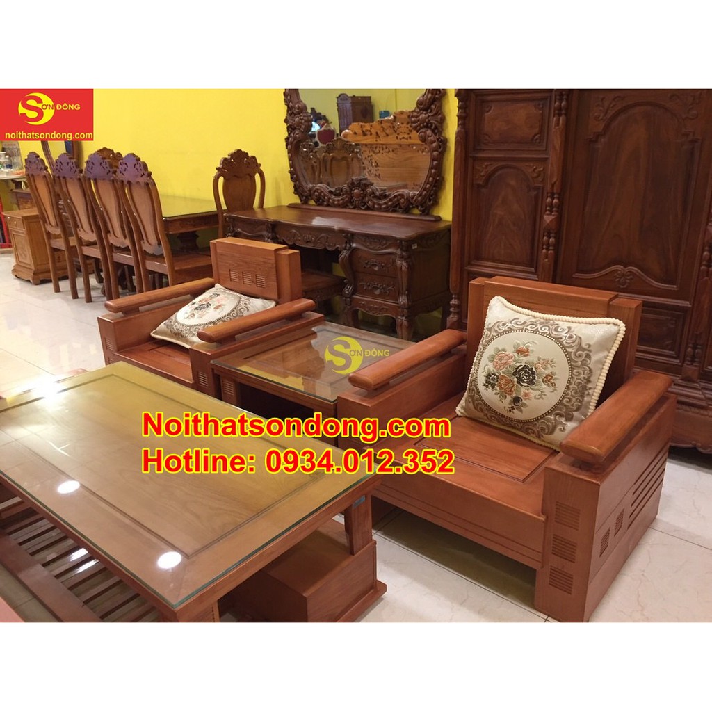 Bộ sofa tay trơn thanh lịch gỗ sồi nga 7 món SFG004