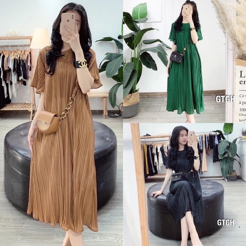 Đầm suông dập ly tay ngắn siêu xinh-hình thật.