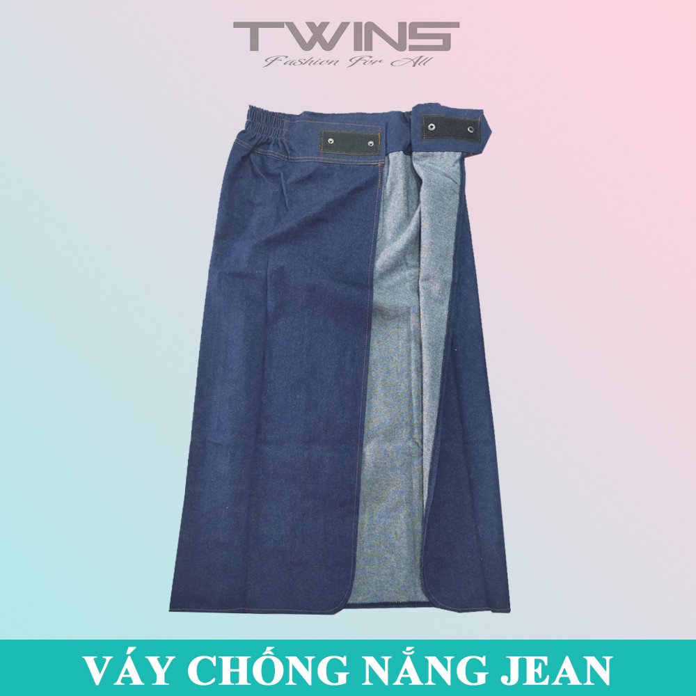 Váy chống nắng vải jean cao cấp dạng nút bấm và dán chất dày dặn giúp che nắng cho nữ