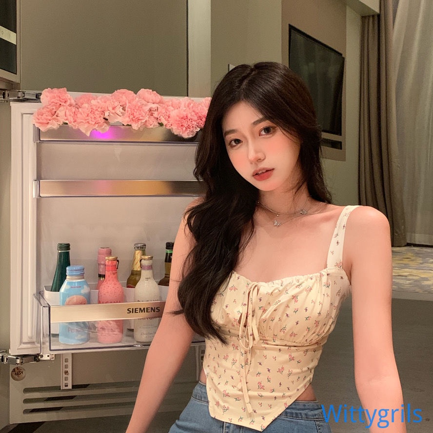 Áo Crop Top Hai Dây Cổ Khoét Sâu Hở Lưng In Họa Tiết Hoa Quyến Rũ Dành Cho Nữ