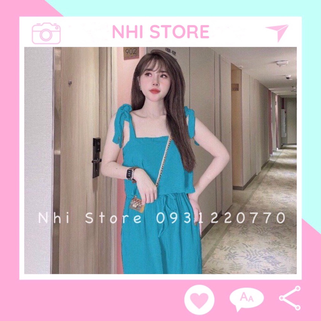 [FREESHIP 50K] Set Bộ Kiểu Nữ NHISTORE Quần DÀi Ống Rộng Áo Croptop Cột Dây Vai Freesize Dưới 57Kg