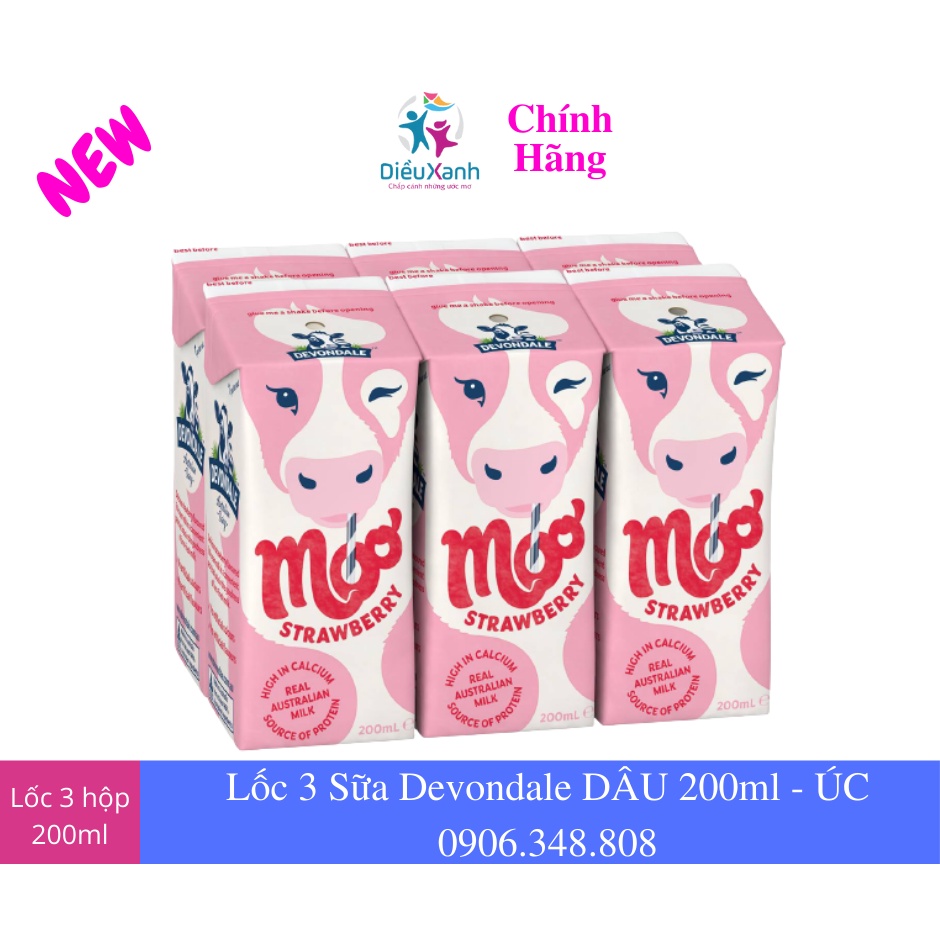 Lốc 3 Hộp Sữa DEVONDALE DÂU 200ml - Sữa Úc Nhập Khẩu