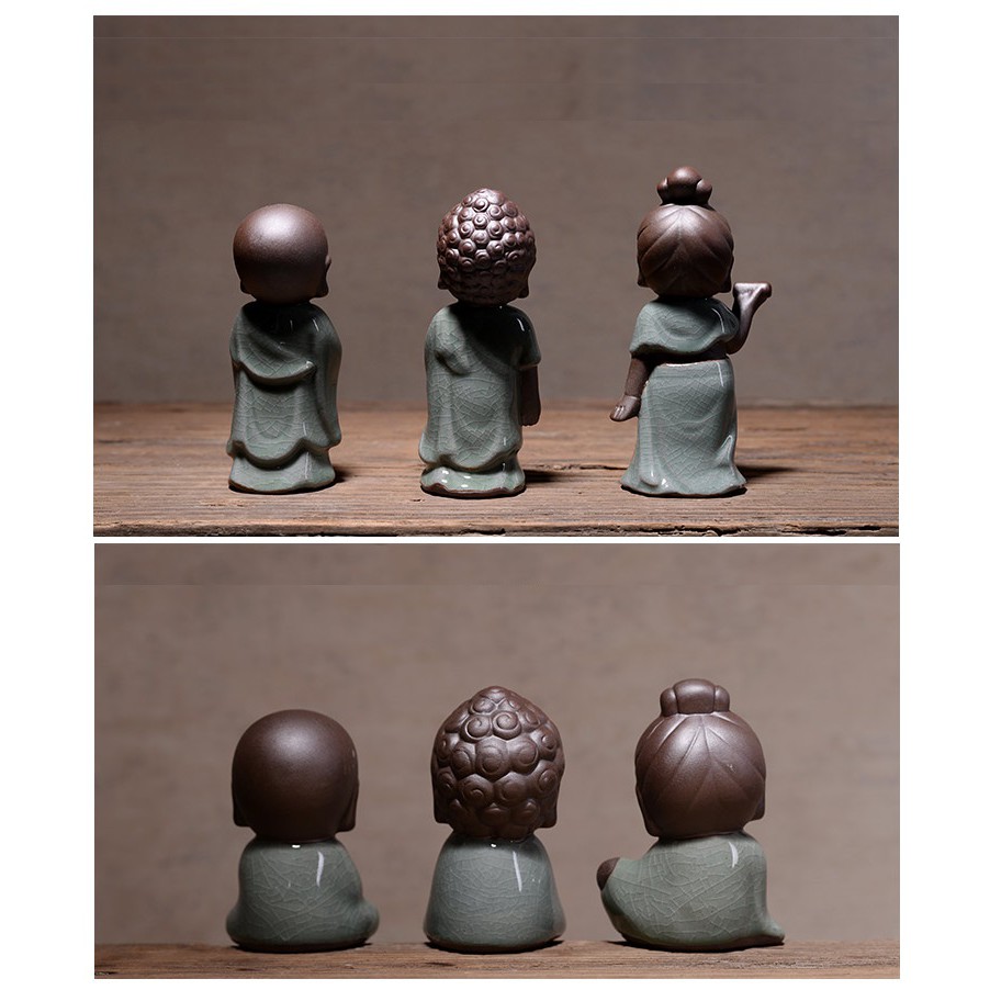 Tượng gốm men sứ Tam thánh tây phương mini nhiều mẫu, tượng gốm tử sa cao cấp trang trí khay trà, phong thủy