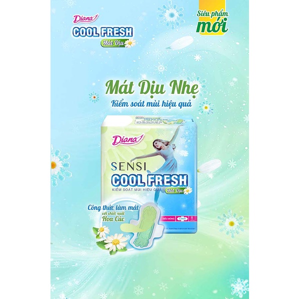 Băng Vệ Sinh Diana Sensi Cool Fresh Mát Dịu Siêu Mỏng Cánh Gói 8 Miếng