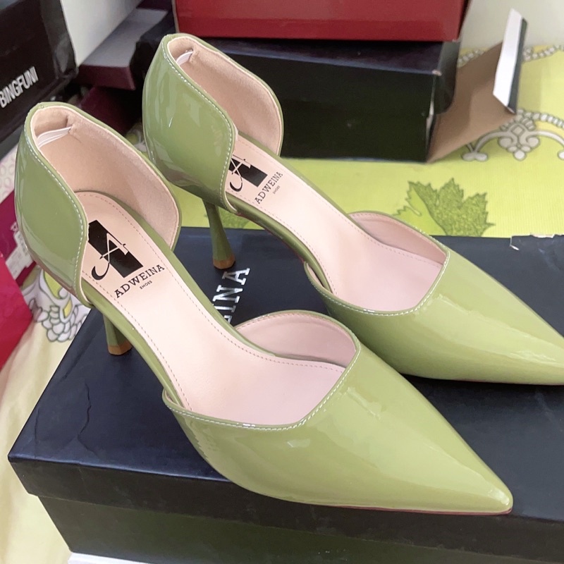 Giày cao gót xanh cốm khoét eo ADWEINA thương hiệu cao cấp nhất Quảng Châu