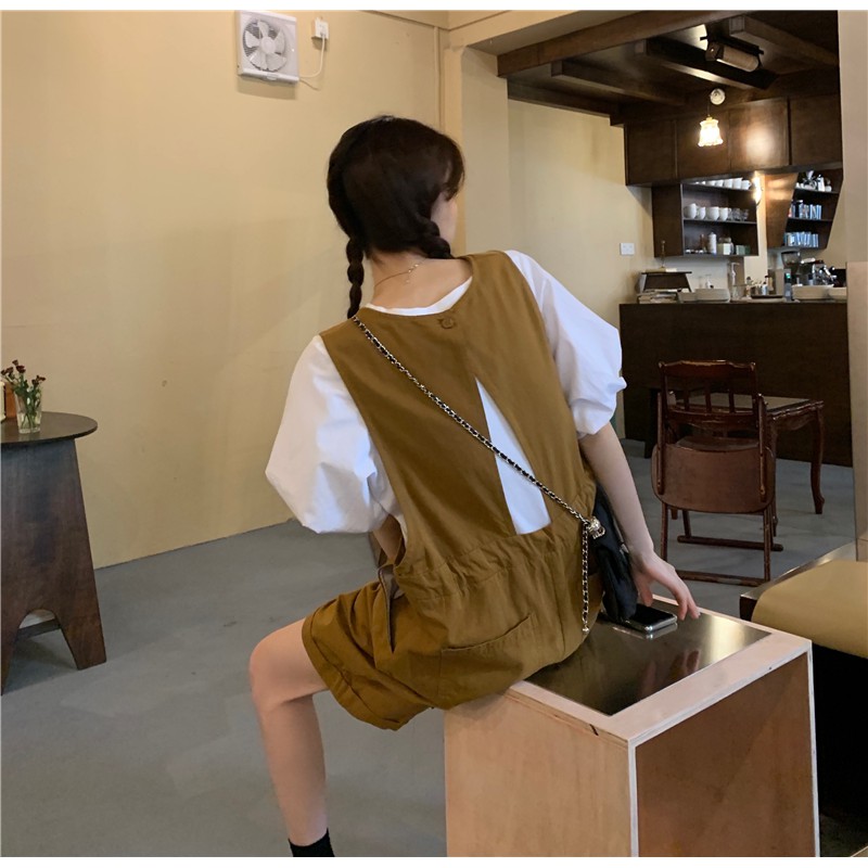 Áo tay phồng / jumpsuit màu trơn phong cách cổ điển dễ phối đồ Xiaozhainv | BigBuy360 - bigbuy360.vn