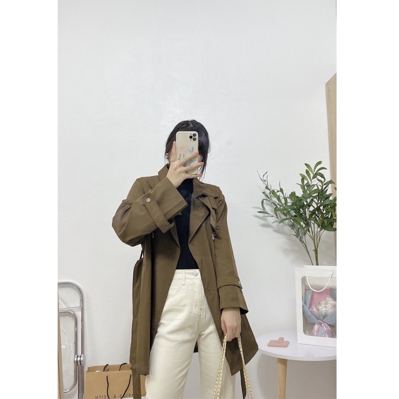 Áo khoác mangto kaki dáng vừa