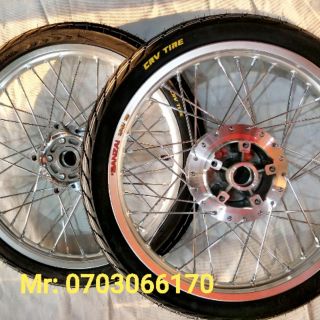 CẶP BÁNH CĂM EXCITER150 NIỀN NHÔM BAN ZAI THÁI  1.4 1.4 ĐÙM MẠ CROM, CĂM MẠ CROM,  VỎ CRV TIRE  THÁI
