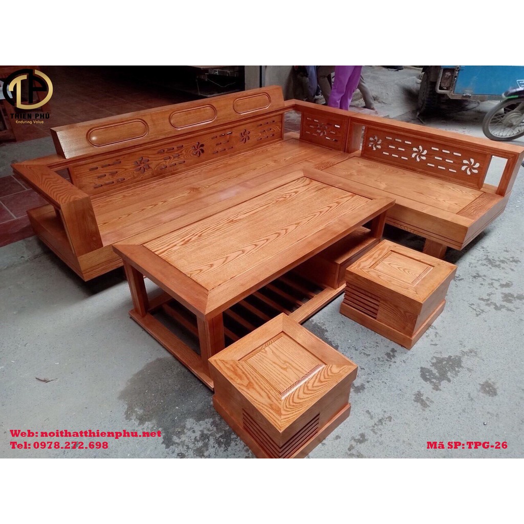 Sofa gỗ sồi chữ L đẹp giá rẻ TPG - 26