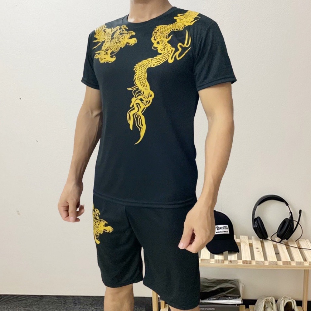 Bộ thể thao nam thun lạnh hình đại bàng bộ đồ nam mùa hè 2D co giãn thoáng mát